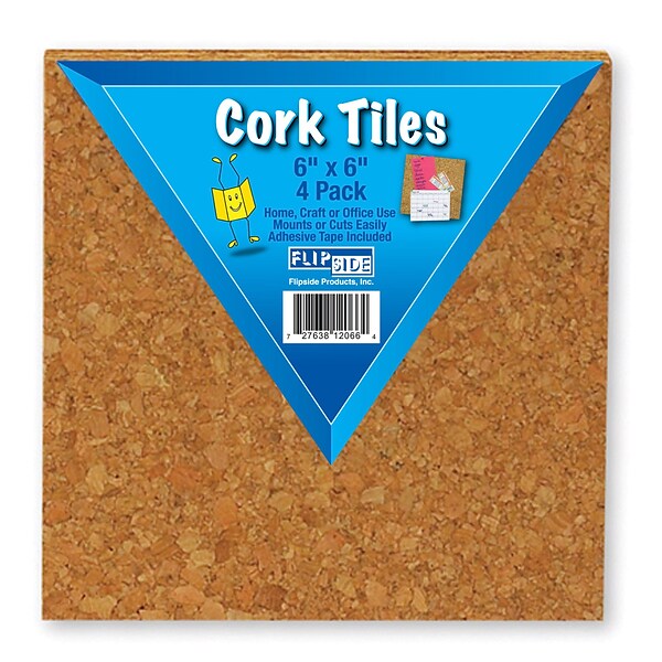 Flipside Cork Tiles; Natural, 6 x 6, 3/Pack