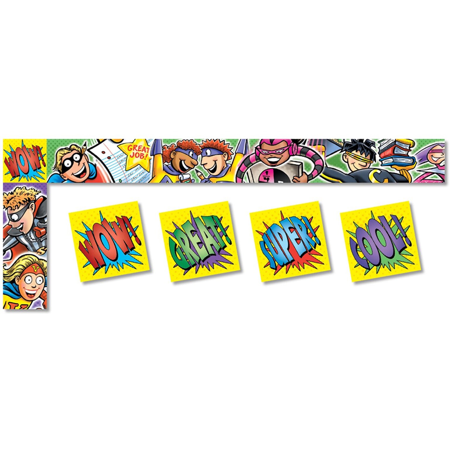 North Star Teacher Resources Bulletin Board Trimmer, Superheroes All Around the Board, 5/Pack