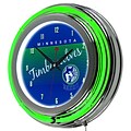 Trademark Global NBA Hardwood Classics 14.5 Blue Double Ring Neon Clock, Minnesota Timberwolves