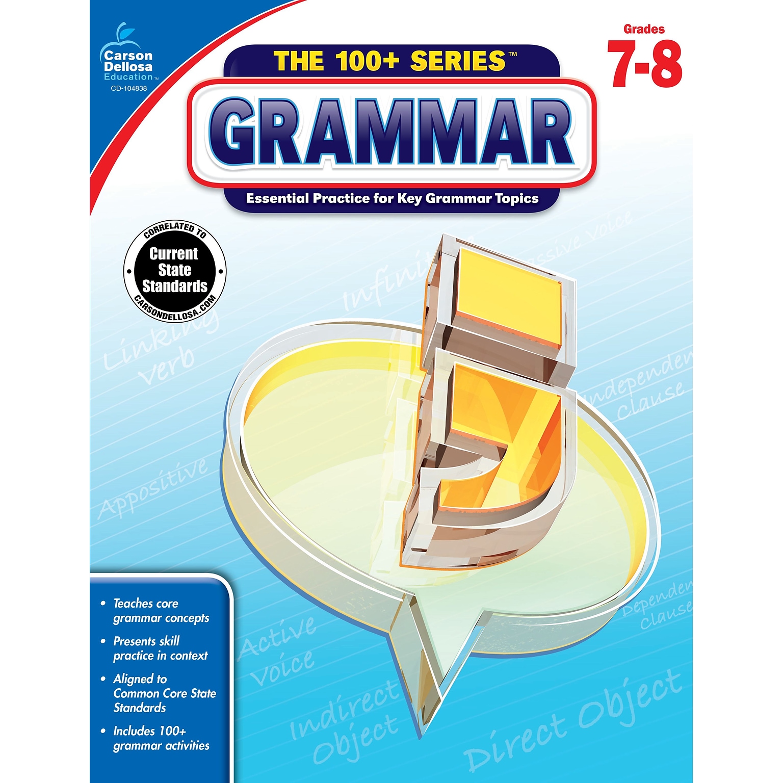 Carson-Dellosa The 100+ Series Grammar Book for Grades 7 to 8