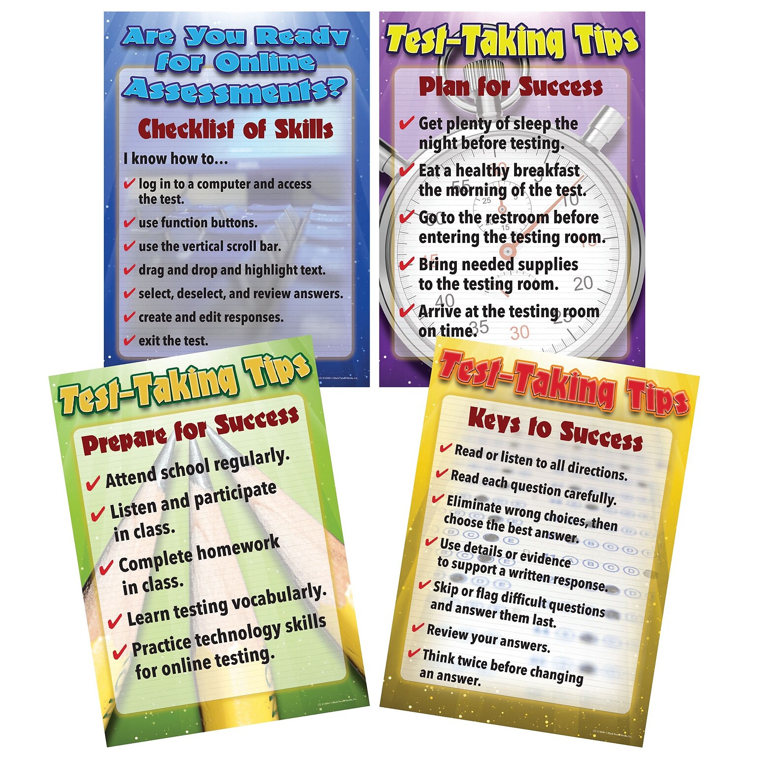 Mark Twain Media Language Arts Testing Tips Bulletin Board Set, 4 Boards/Set