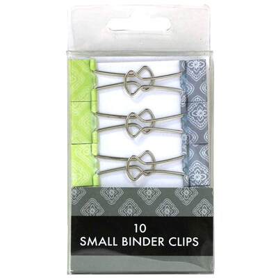 JAM Paper Colorful Small Binder Clips, 3/8" Capacity, Green/Grey, 10/Pack (336128597)