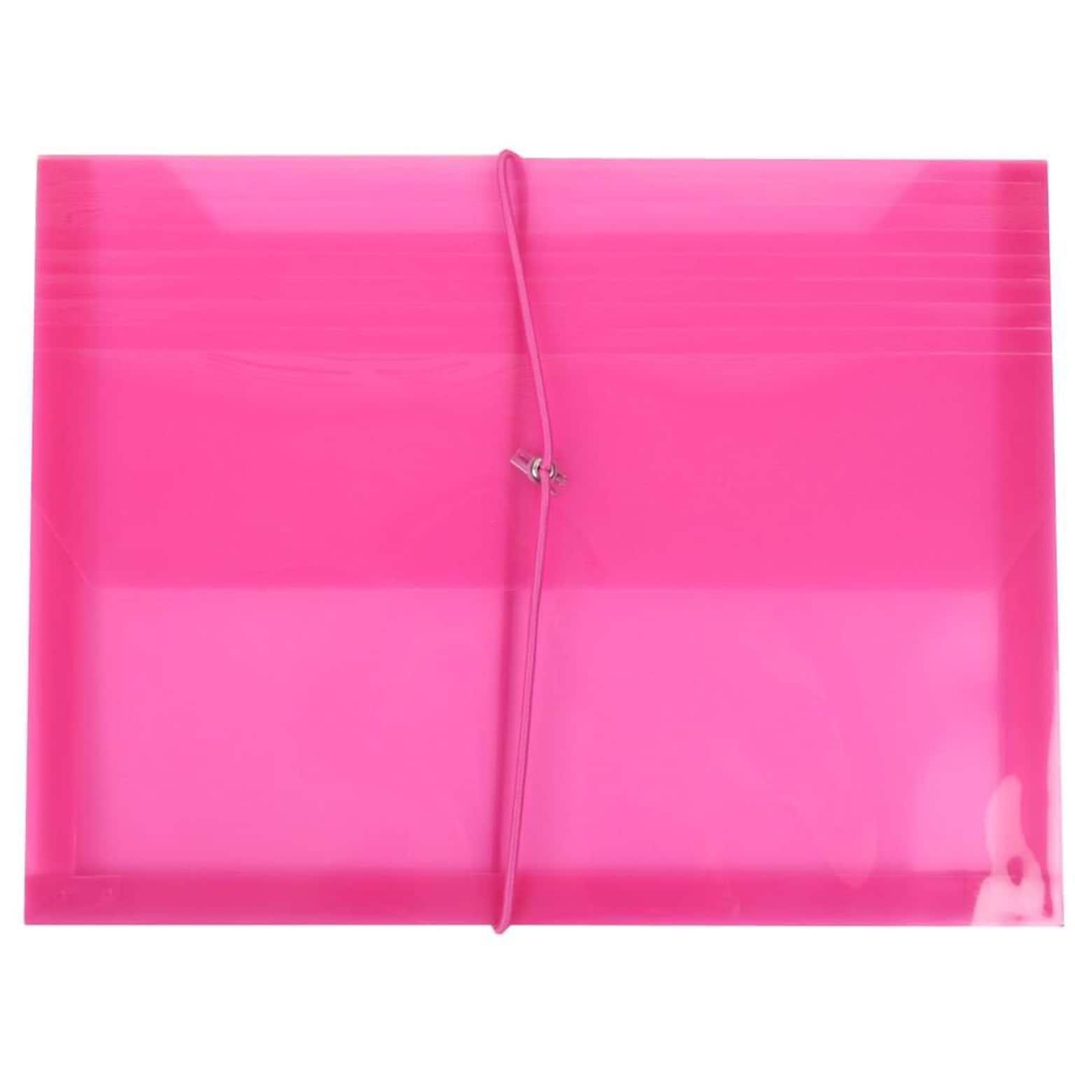 JAM Paper® Plastic Envelopes with 2 5/8 Exp, Elastic Closure, Letter Booklet, 9.75 x 13, Fuchsia Pink Poly, 12/pack (218E25FUB)