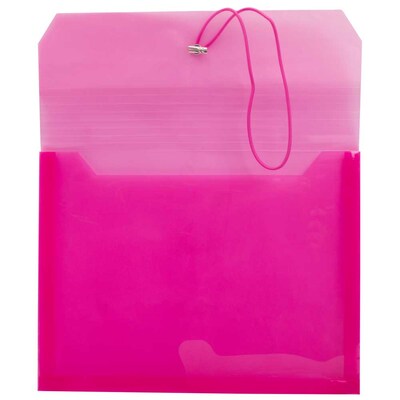 JAM Paper® Plastic Envelopes with 2 5/8 Exp, Elastic Closure, Letter Booklet, 9.75 x 13, Fuchsia Pink Poly, 12/pack (218E25FUB)