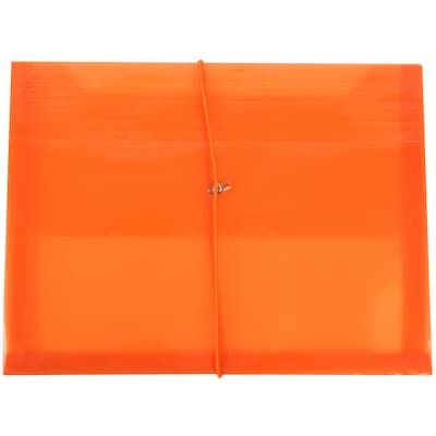 JAM Paper® Plastic Envelopes with Elastic Band Closure, 9.75 x 13 with 2.625 Inch Expansion, Orange,