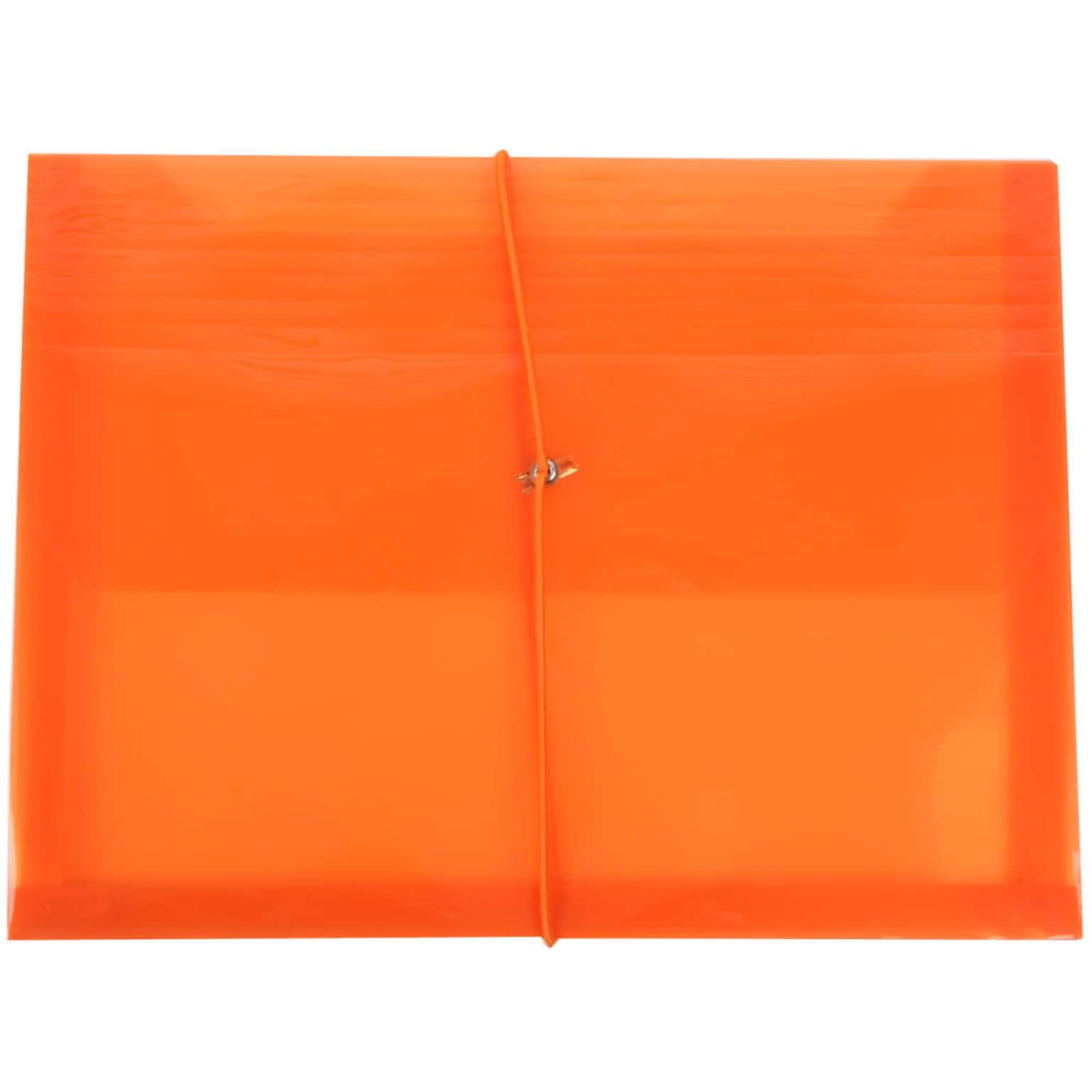 JAM Paper® Plastic Envelopes with Elastic Band Closure, 9.75 x 13 with 2.625 Inch Expansion, Orange, 12/Pack (218E25ORB)