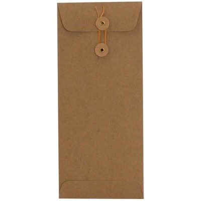 JAM Paper Button & String #10 Currency Envelope, 4 1/8" x 9 1/2", Brown Kraft Paper Bag, 50/Pack (41266941I)