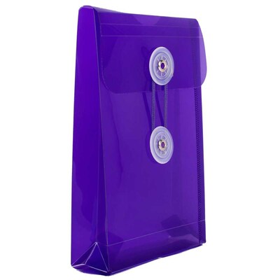 JAM Paper® Plastic Envelopes with Button and String Tie Closure, Open End, 4.25 x 6.25, Purple Poly, 12/pack (473B1PU)