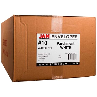JAM Paper Open End #10 Business Envelope, 4 1/8" x 9 1/2", White, 50/Pack (900829012I)