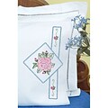Jack Dempsey Stamped Pillowcases White Perle Edge White, Rose
