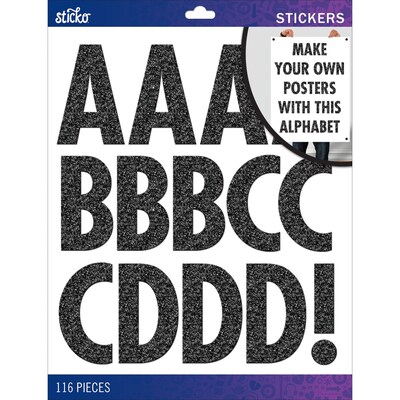 Sticko Alphabet Stickers X-Large, Black Glitter Futura