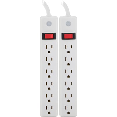 GE 6-Outlet Power Strip, 2 Cord, White, 2/Pack