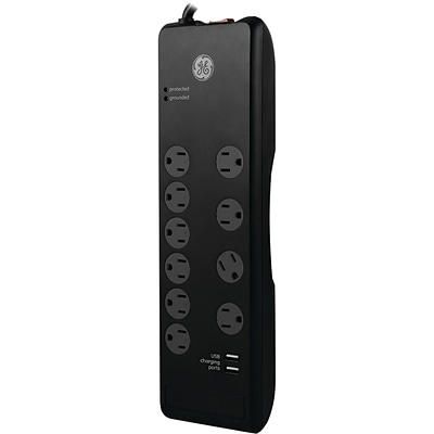 GE Surge Protector With 2 USB Ports, 10-Outlet, Black | Quill