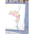 Fairway 83099 White 30 x 20 Ribbon & Flowers Stamped Perle Edge Pillowcases, 2/Pack