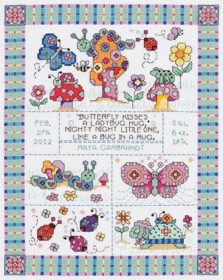 Janlynn 21-1417 Multicolor 12.75 x 9.75 Bug In A Rug Sampler Counted Cross Stitch Kit