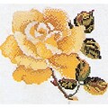 Thea Gouverneur TG815 5.13 x 5.13 Rose On Linen Counted Cross Stitch Kit, Yellow