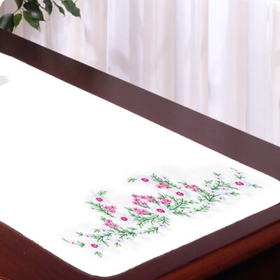 Tobin 2310 50 White 39 x 14 Stamped Dresser Scarf For Embroidery, Meadow Flowers