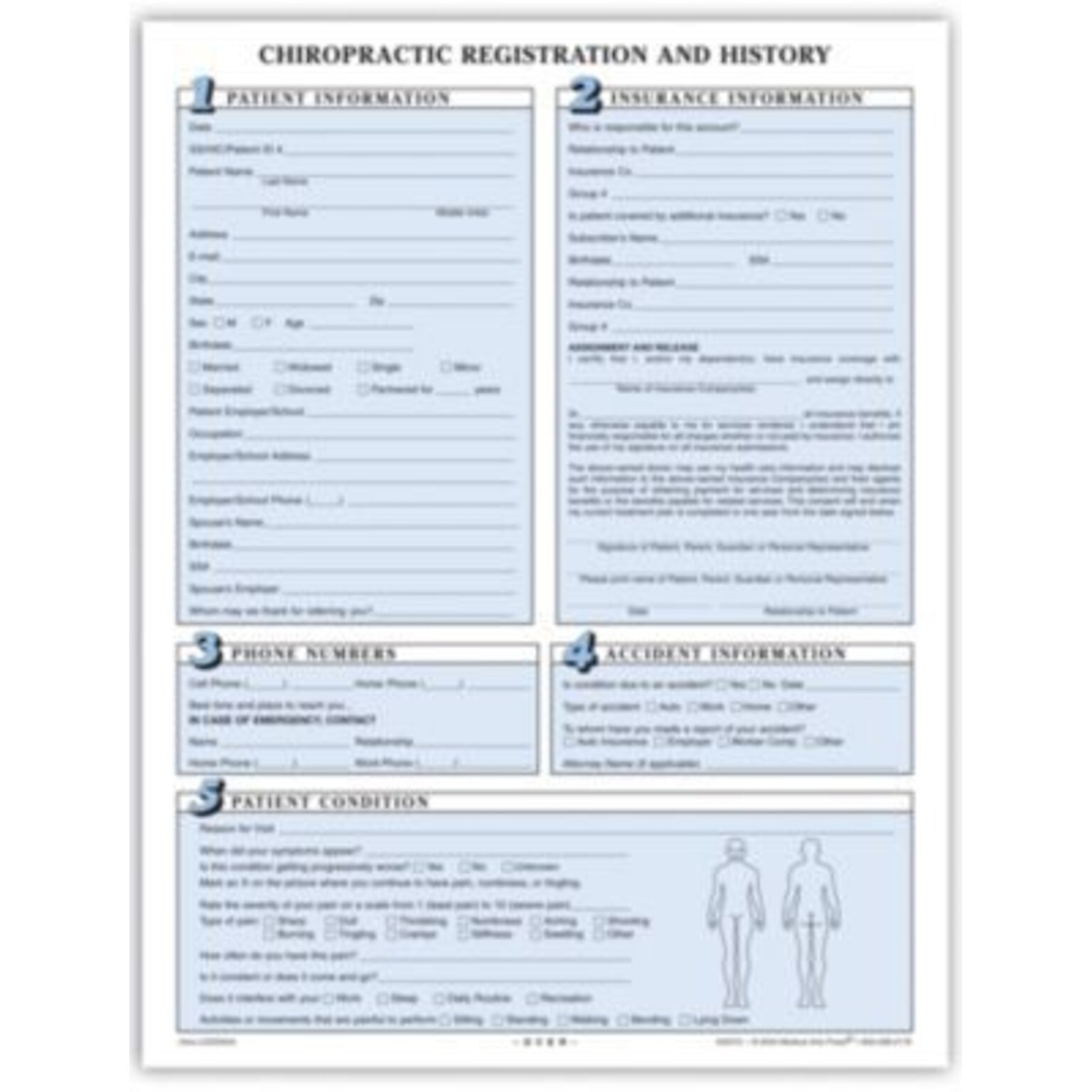 Chiropractic Registration and History Form without Updates, Sky Blue