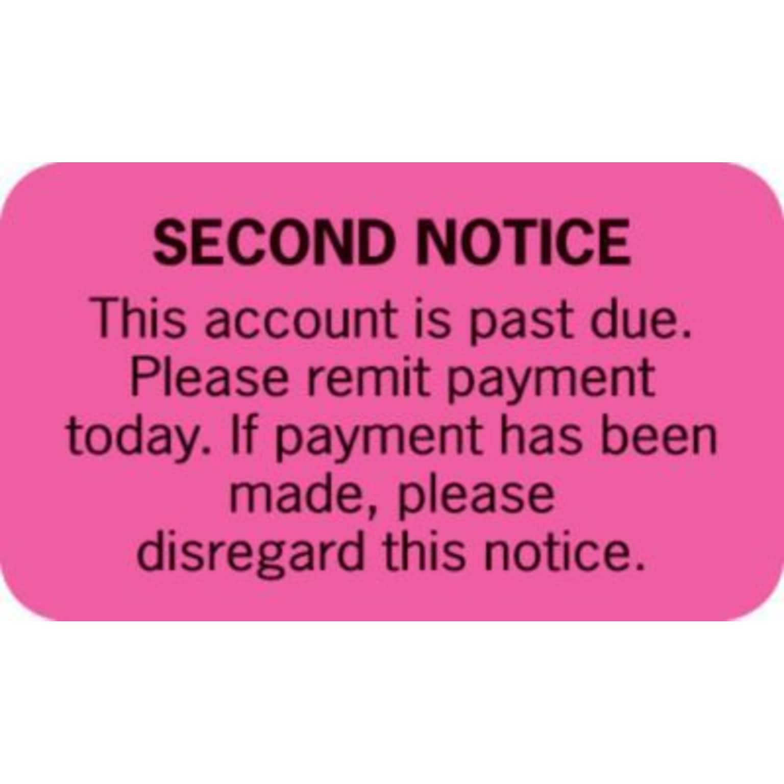 Medical Arts Press® Collection and Notice Collection Labels, Second Notice, Fluorescent Pink, 0.875 x 1.5 inch, 500 Labels