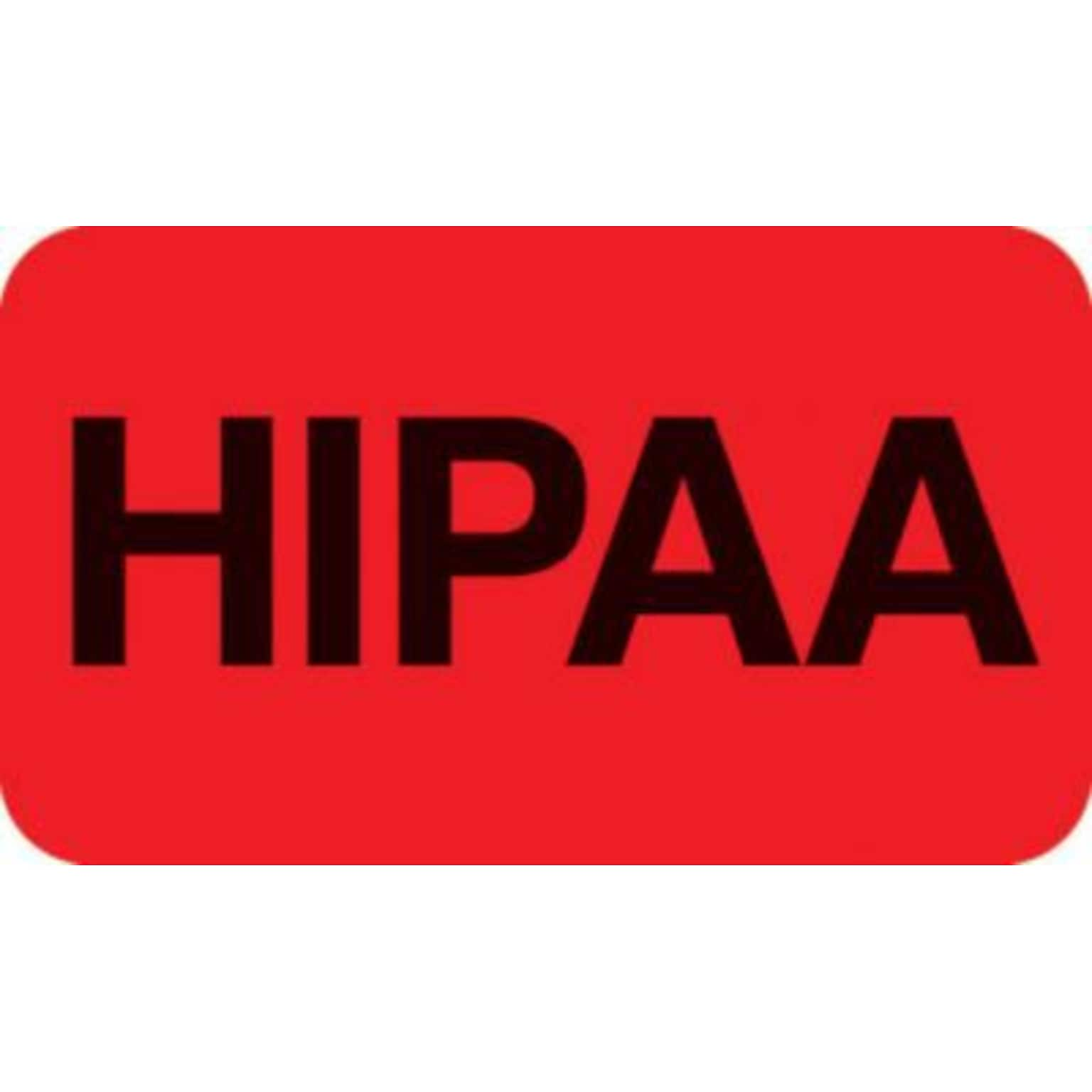 Patient Record Labels, HIPAA, Fluorescent Red, 0.875 x 1.5 inch, 250 Labels