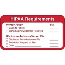 Patient Record Medical Labels, HIPAA Requirements, Red and White, 1.25 x 3.25 inch, 500 Labels
