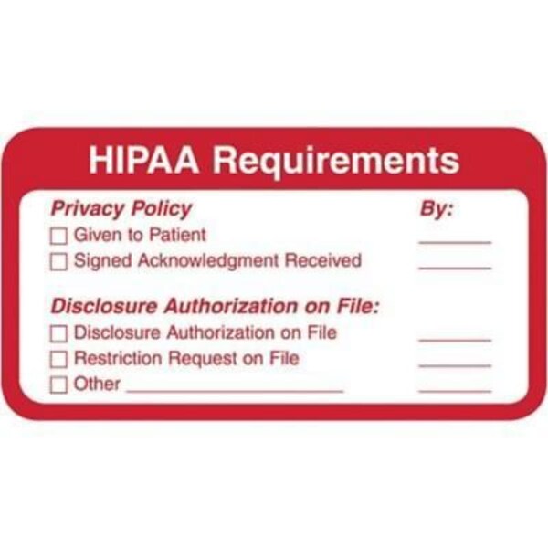 Patient Record Medical Labels, HIPAA Requirements, Red and White, 1.25 x 3.25 inch, 500 Labels