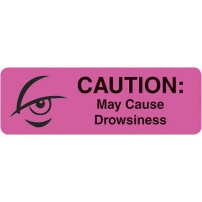 Medical Medication Instruction Labels, May Cause Drowsiness, Pink, 0.5 x 1.5 inch, 500 Labels