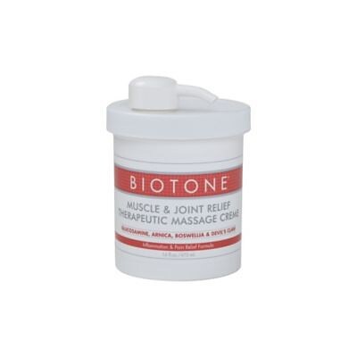 Biotone Muscle & Joint Relief Therapeutic Massage Creme, Clean Scent, 16 oz Jar with Pump (MJTMC16Z)