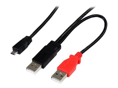 StarTech® 1 USB Y Male To Micro-B Male Cable For External Hard Drive; Black