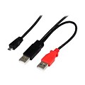 StarTech® 1 USB Y Male To Micro-B Male Cable For External Hard Drive; Black