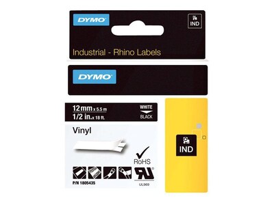 Dymo® Rhino 1805435 1/2 Color Coded Vinyl Label Tape; White On Black