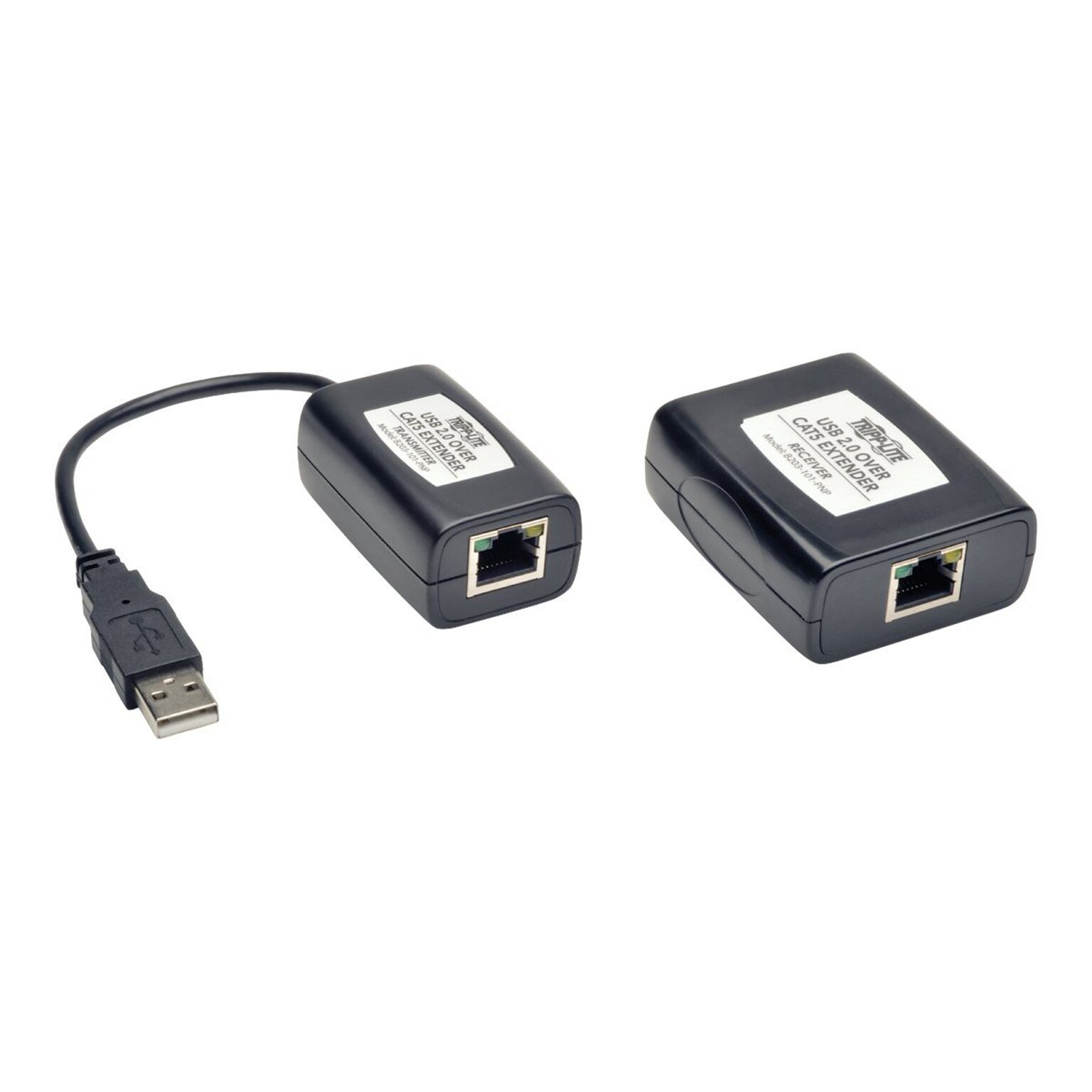 Tripp Lite 1-Port Plug-n-Play USB 2.0 Over Cat5/Cat6 Transmitter/Receiver Extender Kit; Black