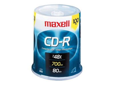 Maxell® 648200 700MB 48x Silver CD Recordable Media; 100/Pack