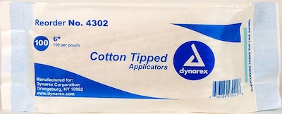 Dynarex Cotton Tipped Applicator; 6, Non-Sterile, 1000/Box