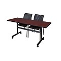 Regency 60-inch Metal & Wood Flip Top Mobile Training Table with Mario Stack Chairs, Mahogany