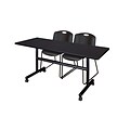 Regency 60-inch Metal & Wood Flip Top Training Table with Zeng Stack Chairs, Mocha Walnut