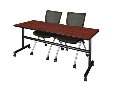 Regency Seating Kobe 72 Flip Top Mobile Training Table w/ 2 Apprentice Chairs, Cherry/Black (MKFT72