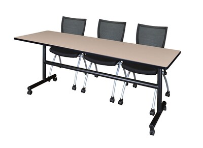 Regency 84-inch Metal & Wood Kobe Flip Top Training Table with Apprentice Chairs, Beige