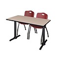 Regency 48-inch Metal & Wood Beige Computer Table with Stack Chairs, Burgundy