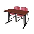 Regency Cain 48 x 24 Training Table, Cherry and 2 Zeng Stack Chairs, Burgundy (MTRCT4824CH44BY)
