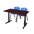 Regency 48-inch Metal & Wood Cain Mahogany Computer Table with Stack Chairs, Blue