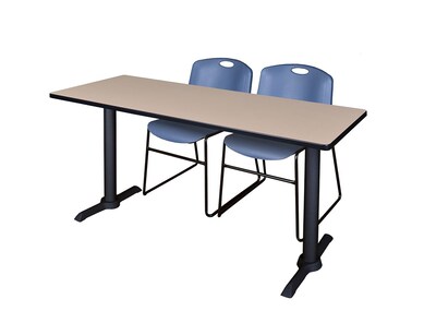 Regency 60" Metal & Wood Rectangular Cain Computer Table with Stack Chairs, Blue (MTRCT6024BE44BE)