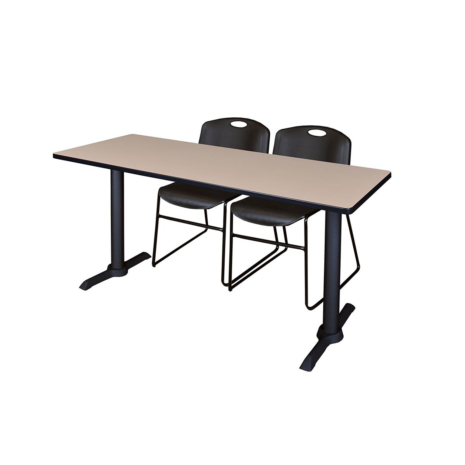 Regency 60 Metal & Wood Cain Computer Table with Stack Chairs, Black (MTRCT6024BE44BK)