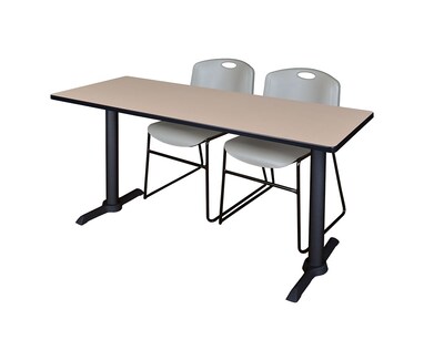 Regency Seating Cain 60 x 24 Training Table, Beige & 2 Zeng Stack Chairs, Grey (MTRCT6024BE44GY)