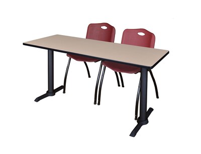 Regency 60 Metal & Wood Cain Computer Table with Stack Chairs, Burgundy (MTRCT6024BE47BY)