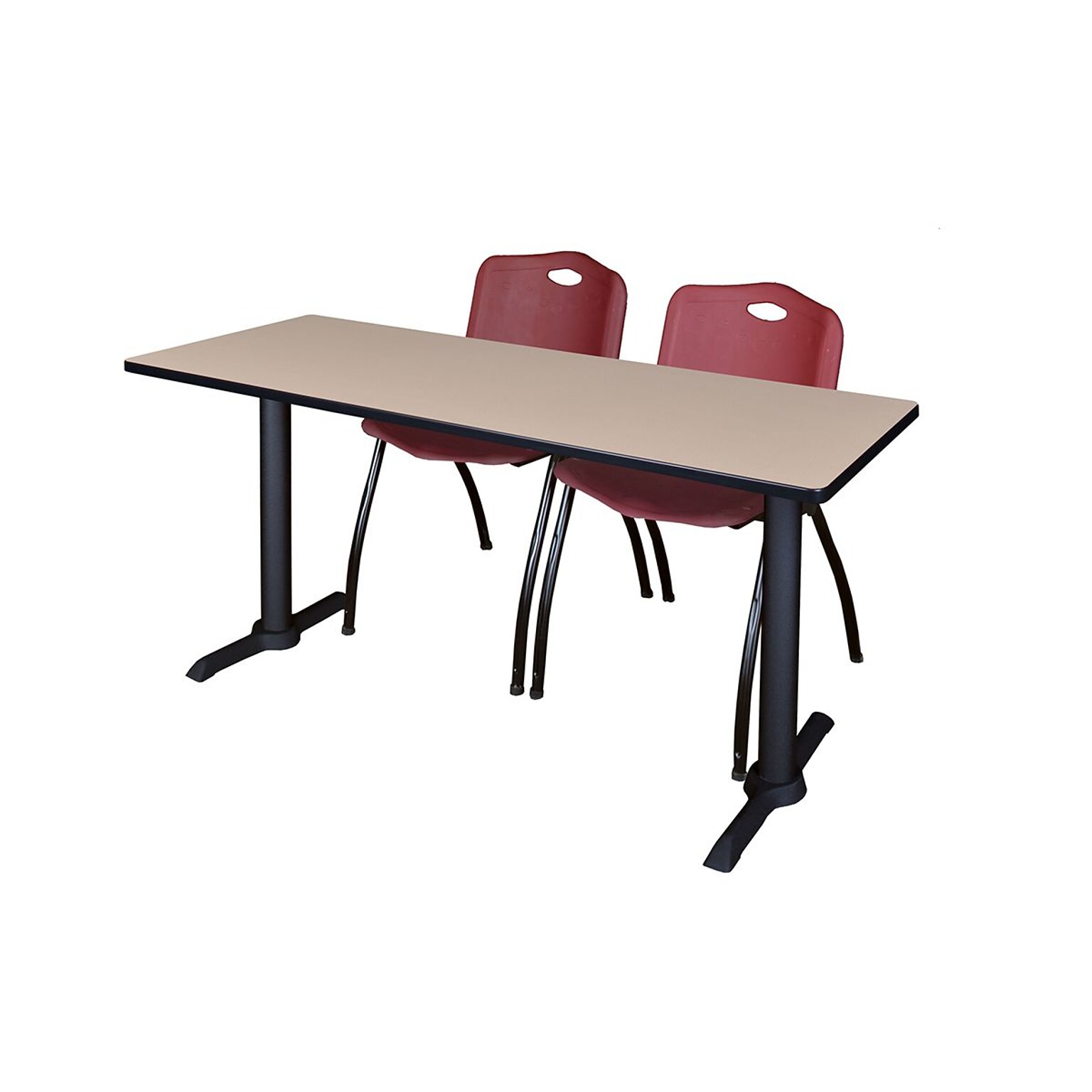 Regency 60 Metal & Wood Cain Computer Table with Stack Chairs, Burgundy (MTRCT6024BE47BY)