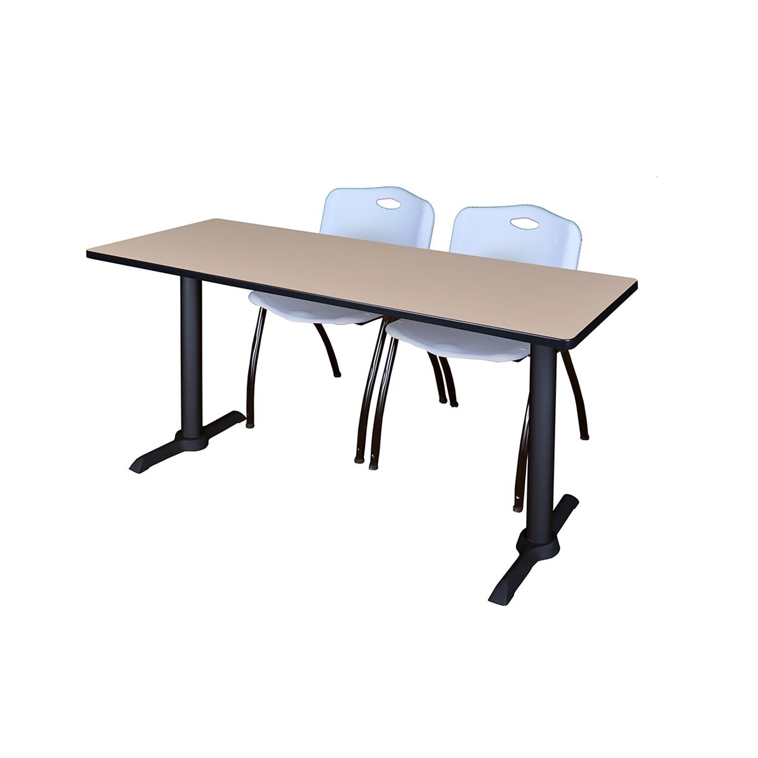Regency 60 Metal & Wood Cain Computer Table with Stack Chairs, Gray (MTRCT6024BE47GY)
