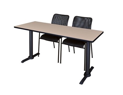 Regency 60 Cain Computer Table with Mario Stack Chairs, Beige (MTRCT6024BE75BK)