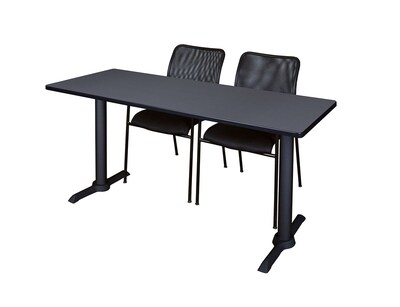 Regency Seating Cain 60 x 24 Grey Training Table & 2 Mario Stack Chairs, Black (MTRCT6024GY75BK)