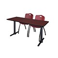 Regency Cain 60 x 24 Training Table, Mahogany and 2 M Stack Chairs, Burgundy (MTRCT6024MH47BY)